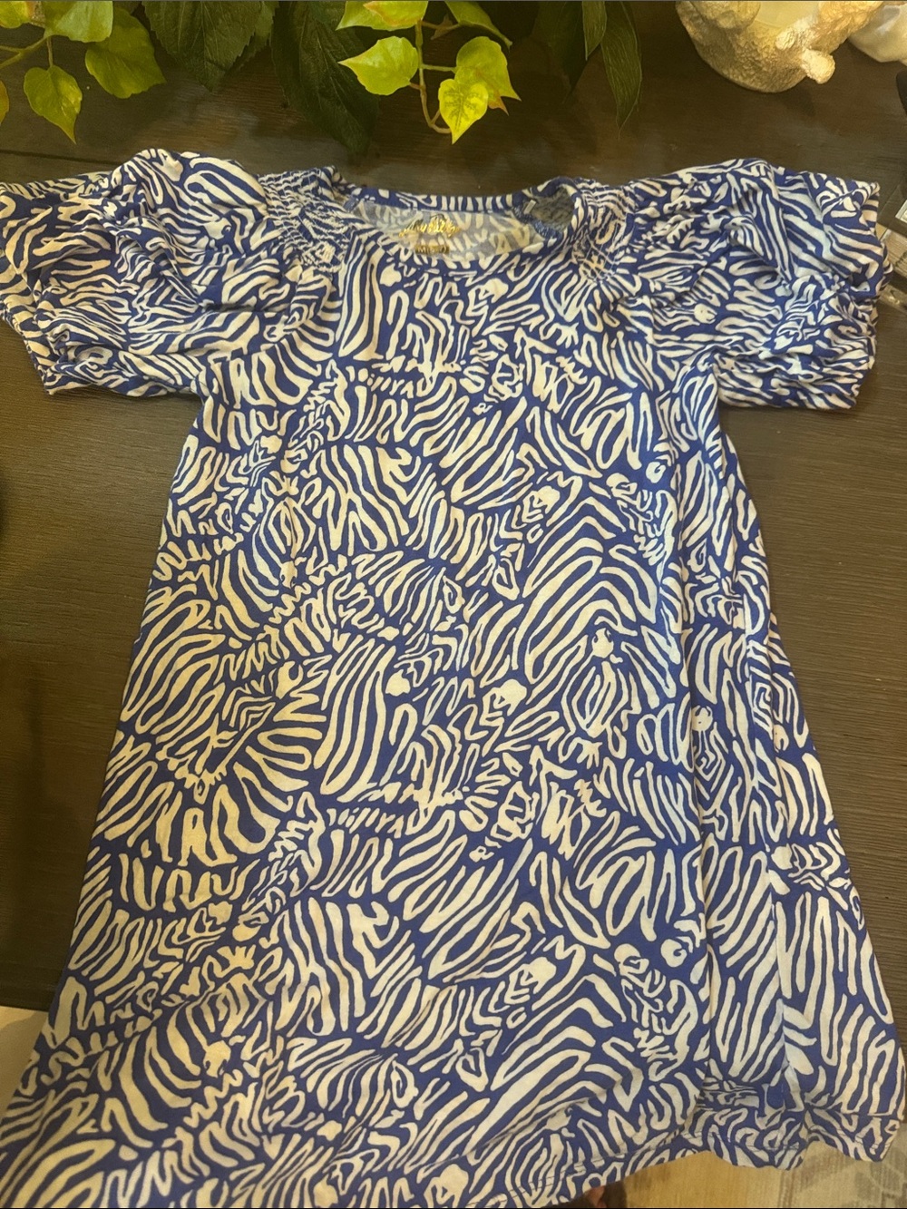 Lilly Pulitzer Girls' Blue & White Patterned Puff-Sleeve Top
